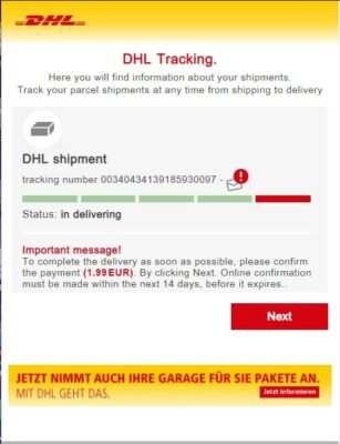 DHL scam pages